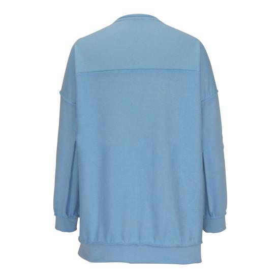 Женская толстовка с пуговицами, круглым вырезом, длинными рукавами, эластичными манжетами, свободная однотонная, неровный подол, пуловер, повседневный спортивный топ