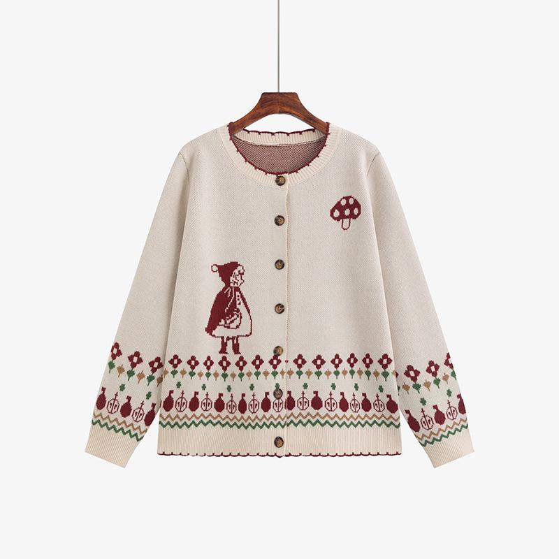 Женский ретро-кардиган с жаккардовым узором большого размера, 2025 Зима, Свободный вязаный кардиган, Стиль 23538