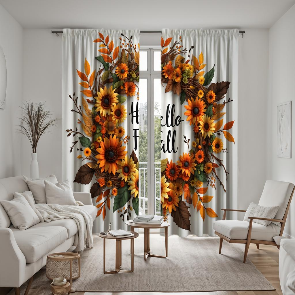 2 шт. HD гирлянда из ротанга с изображением подсолнуха на День благодарения, занавеска с зеленой и желтой завязкой, цифровая печать, стиль украшения дома, украшение