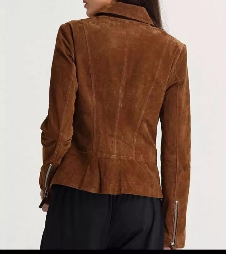 Brown Women's Suede Leather Jacket Western Style Handmade Casual Biker Fashion