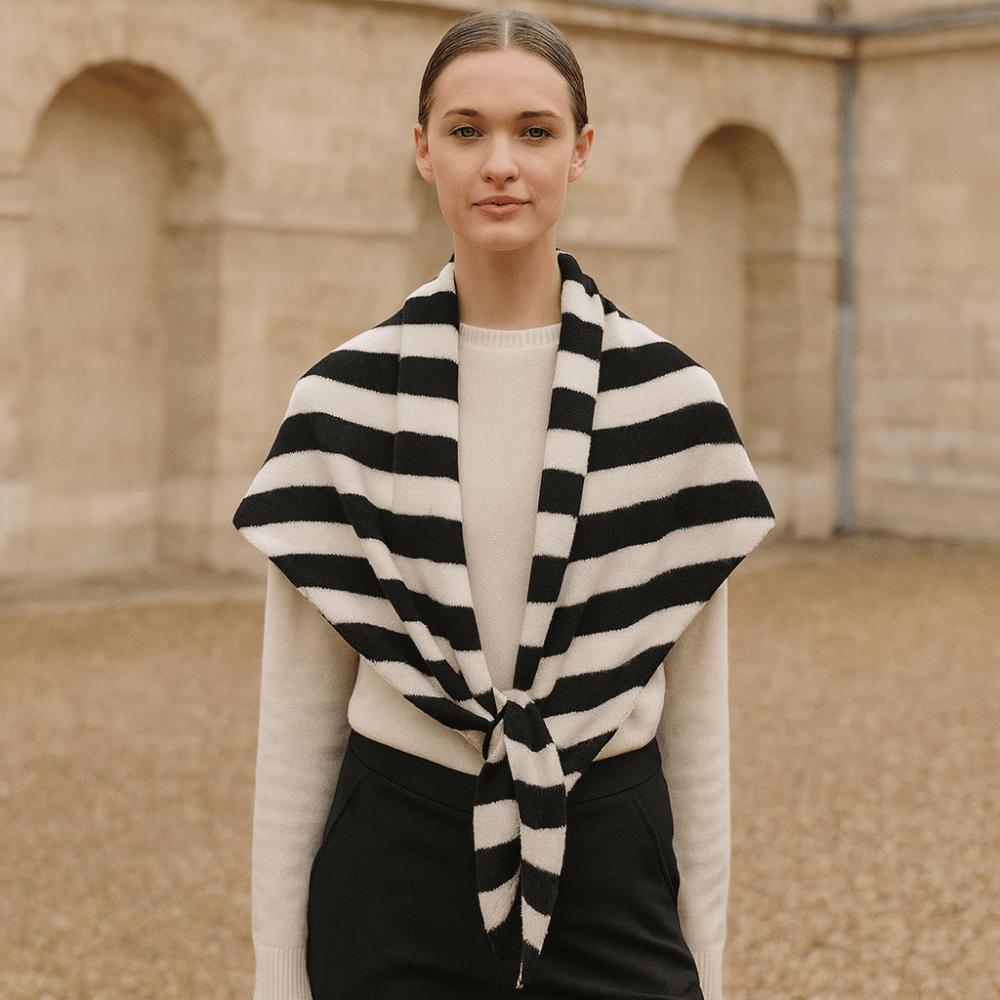 Plush Knitted Triangle Scarf Korean Style Cape Wraps Retro Striped Scarf Autumn Winter