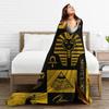 Одеяло в виде коллажа с египетскими золотыми иероглифами и символами, фланелевое осеннее египетское многофункциональное одеяло для дивана, уличное одеяло