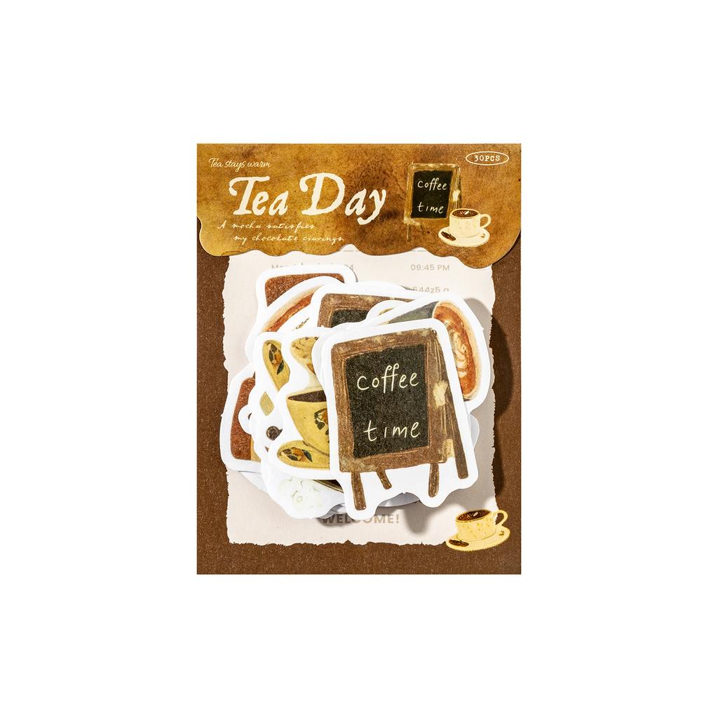 JIAWU Tea Drinking Day Series Vintage Coffee Cake Landscape Material Collage Scrapbooking Sticker Creative Journal Stationery