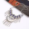 Carved Alloy Vintage Necklace With Embedded Rhinestones Decor Tassel Design