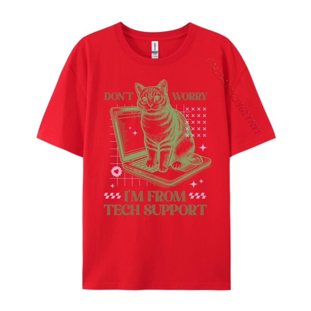 Не волнуйся, я из техподдержки Кот-компьютерщик Графические футболки с коротким рукавом Мужская одежда Панк-стиль