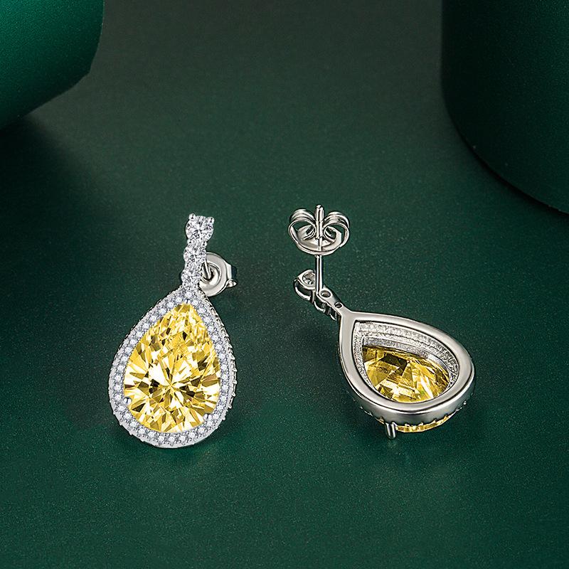 Sace Gems Copper Temperament Zircon Drop Shaped Earrings Navy Blue Inlaid Zircon Color Treasure Earrings for Women