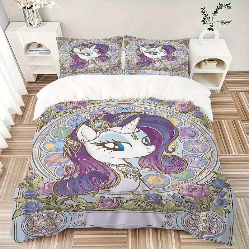 3pcs My Little Pony Duvet Cover Set - Machine Washable, Includes 1 Duvet Cover and 2 Pillowcases, No Core Included yy251022238