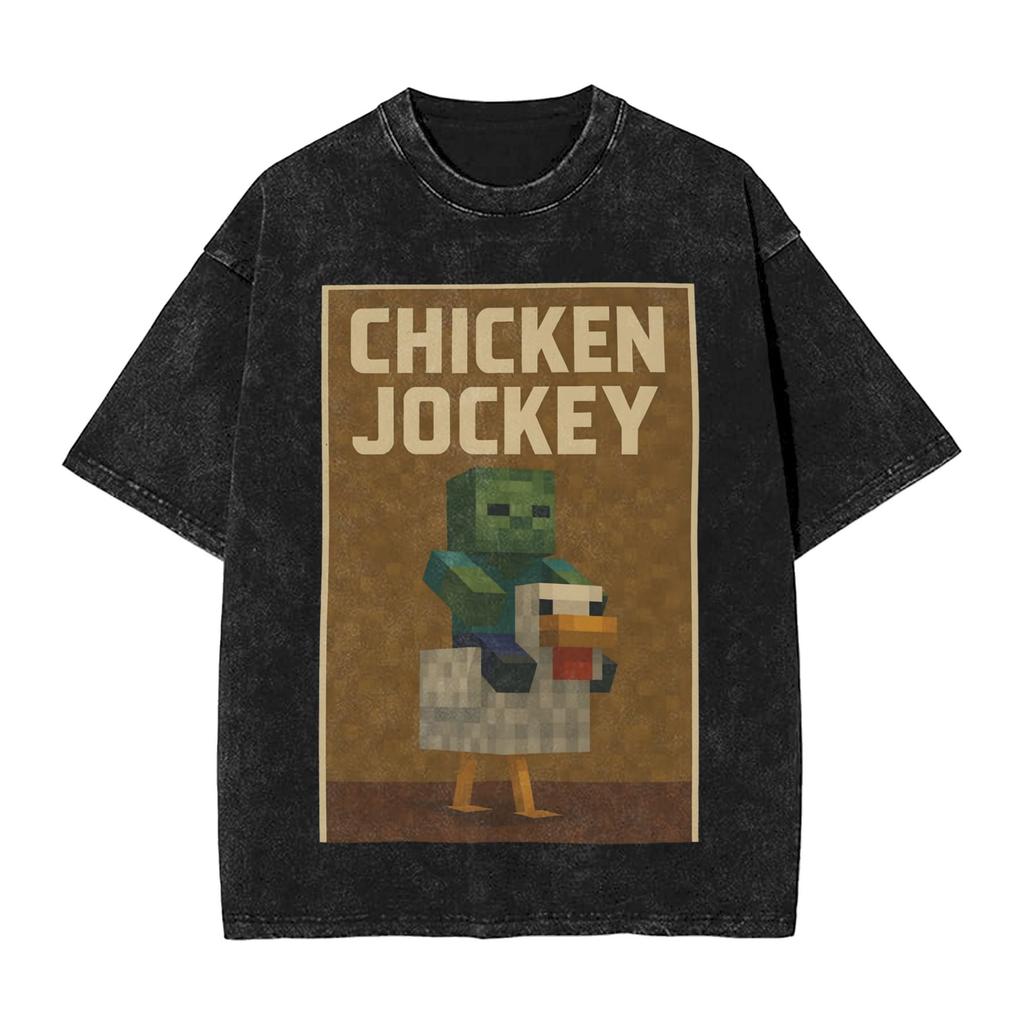 Zombie Game Chicken Jockey MC Printed T Shirts Funny Cartoon Graphic TShirt Short Sleeve Oversize Tees Men Women Clothing