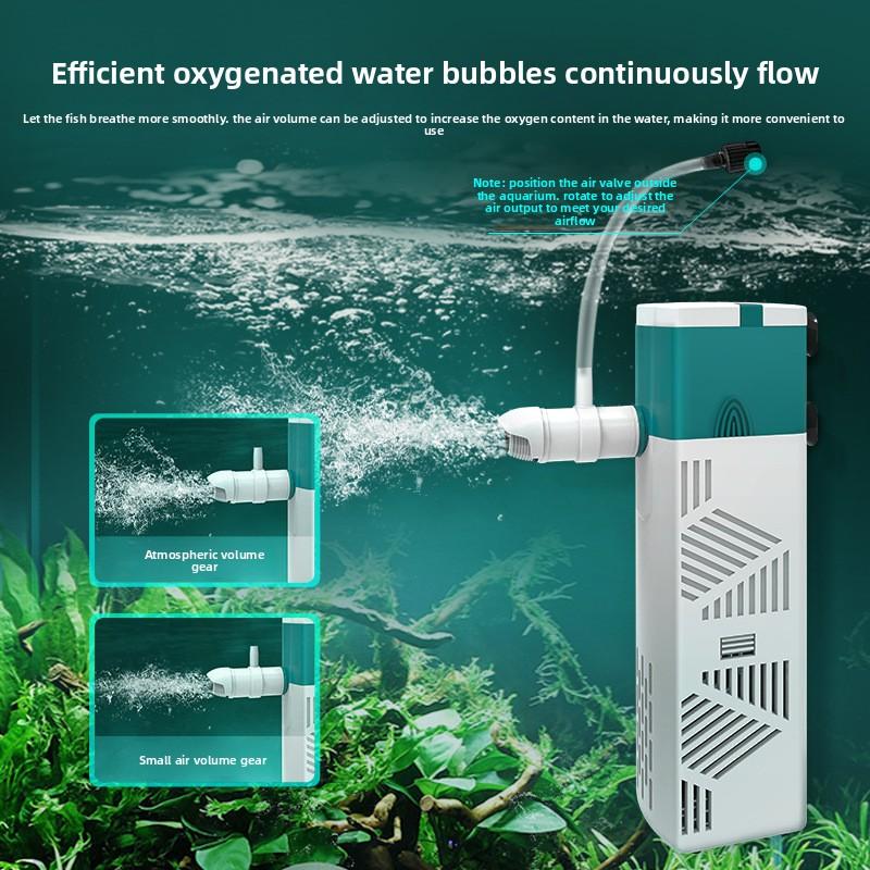 4-in-1 Ultra Quiet Submersible Aquarium Filter with Built-in Air Pump, Waste Suction & Water Circulation for Mini Tank