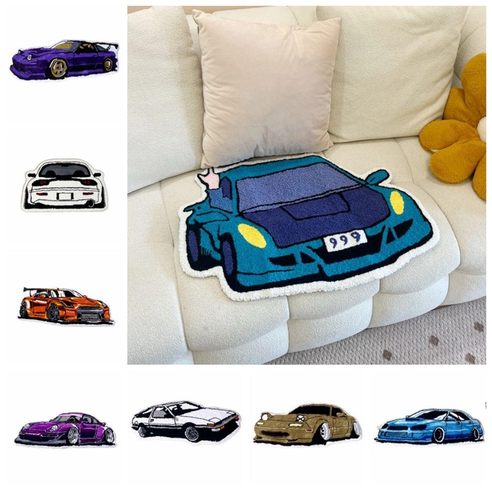 Embroidered Car Shape Rug Sports Racing Car Floor Mat Entrance Carpet Tufted Carpet Bathroom