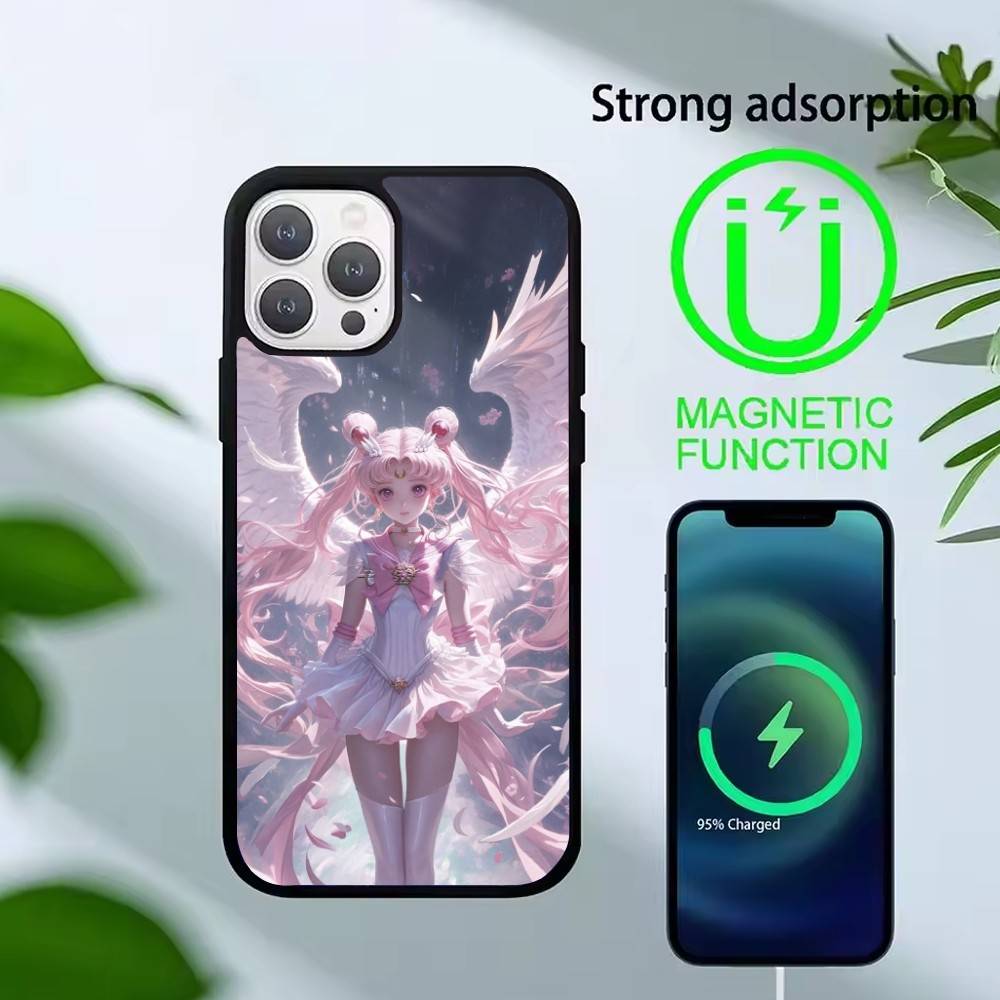 Cartoon P-Sailor Moons Phone Case For iPhone 17,16,15,14,13,Pro,Max,Plus,Magnetic For Magsafe Wireless Charging