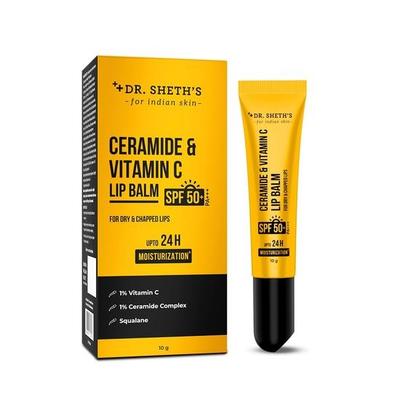 Доктор. Бальзам для губ Sheth's Ceramide & Vitamin C | Лечит сухие и потрескавшиеся губы, 24-часовое увлажнение | Защита от солнца с SPF 50+ PA+++ | Восстановление барьера | Унисекс | 10 г