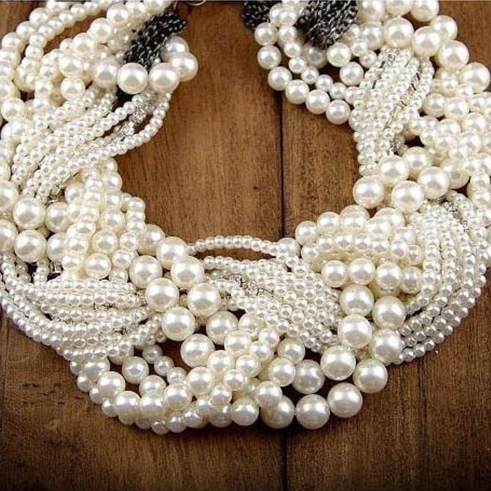 Retro Winding Luxury Choker Rhinestone Necklace Simulated Pearl Multiple Layer