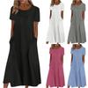 Women's Summer Casual Fashion Solid Color Short Sleeve Round Neck Pocket Dress