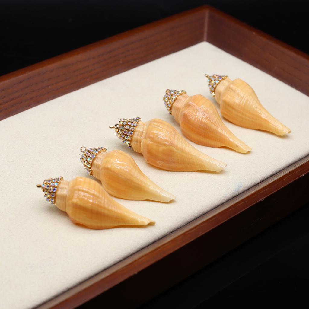 5Pcs Drilled Conch Pendant Artificial Drilling Shell With Diamond Yellow String Snail Pendant For Jewelry Making DIY Necklace Bracelet Accessory