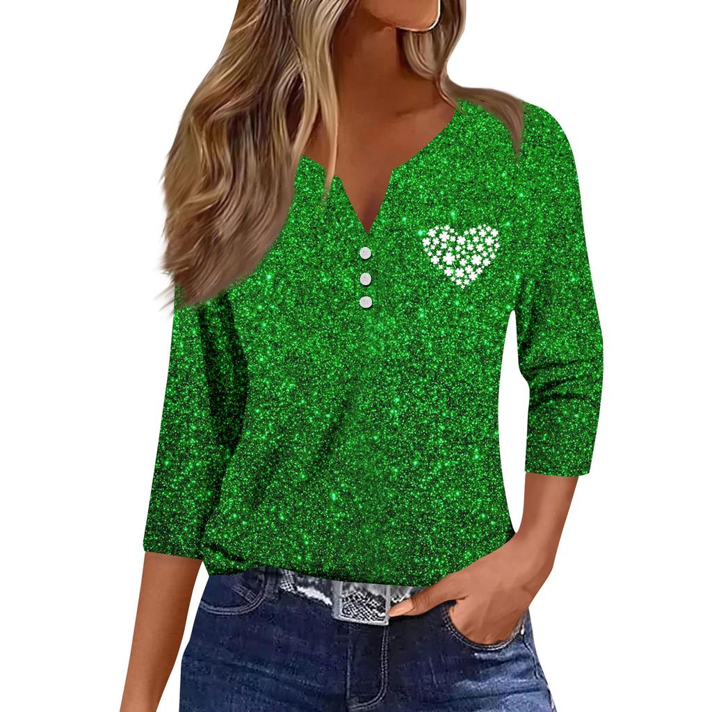Женская модная и повседневная рубашка с рукавом семь четвертей. Топ-пуловер с принтом ко Дню Святого Патрика