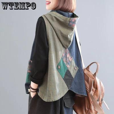 Большая джинсовая жилетка для женщин, весна и осень, художественный и винтажный жилет с плечами, пальто