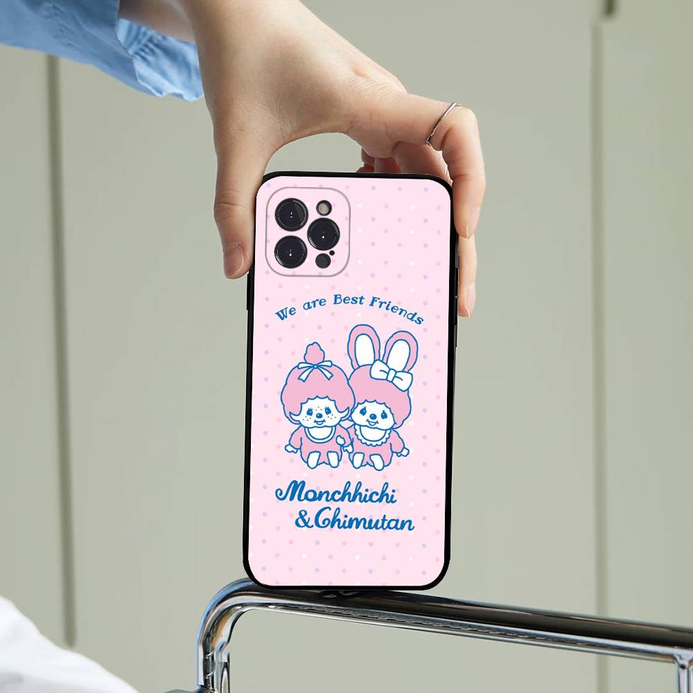 Cute M-Monchhichis-a Phone Case For IPhone 17 16 15 14 13 12 11 Pro Max Plus Mini Silicone Black Cover