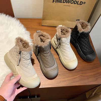 Женские зимние ботинки на толстой платформе с застежкой-молнией, нескользящие полусапожки с подкладкой из искусственного меха, удобные теплые короткие ботинки с подкладкой из плюша для женщин
