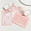 Girls Cute Id Credit Card Holder with Love Pendant Kawaii Badge Holder Card Cover Student Bus Card Case Sleeve with Spring Rope