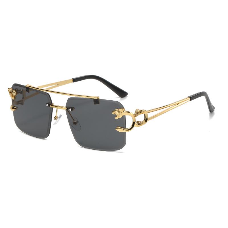 European and American fashion golden leopard head metal square frameless trimmed sunglasses cool sunglasses women's s