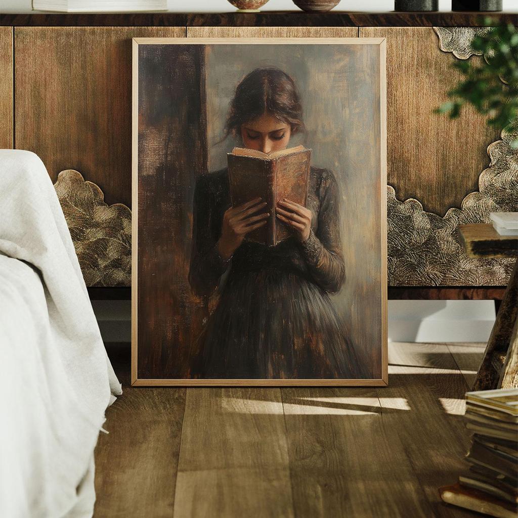 Винтажный Женский Портрет Читающий Холст Принт Постер Ретро Эстетика для Спальни Настенное Искусство Домашний Декор Арт Постер Подарок-без рамы