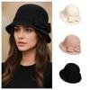 Solid Color Bow Topper Hat French Style Woolen Bucket Hat Elegant Women Fisherman Hat Famale