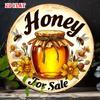 Vintage D Flat Metal Sign Showcasing Honey For Complete with a Jar And Flowers Designed As a Round Poster for Retro Diner