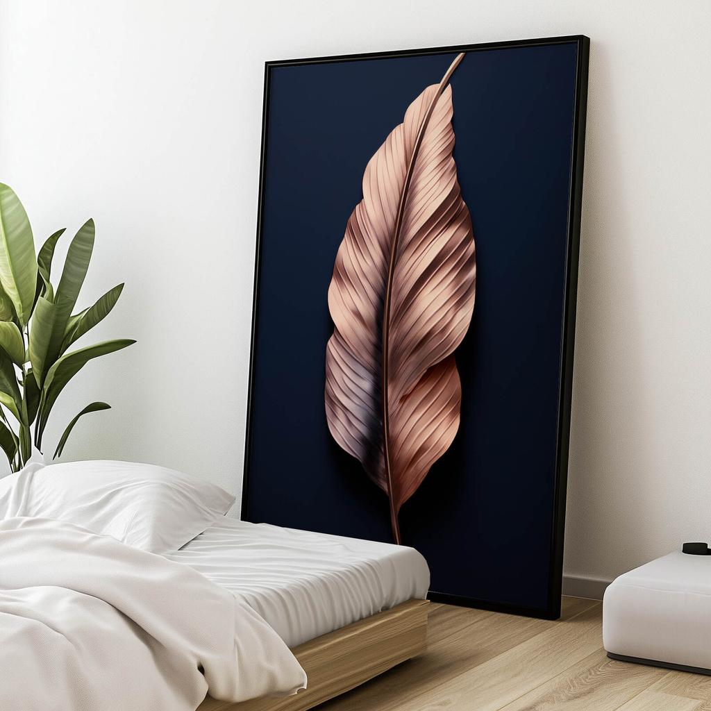 Luksusowy Liść W Różowym Złocie Luksusowy Liść W Różowym Złocie, 30X40 Cm, Rama Aluminiowa Złota, Papier Matowy 230 Gsm