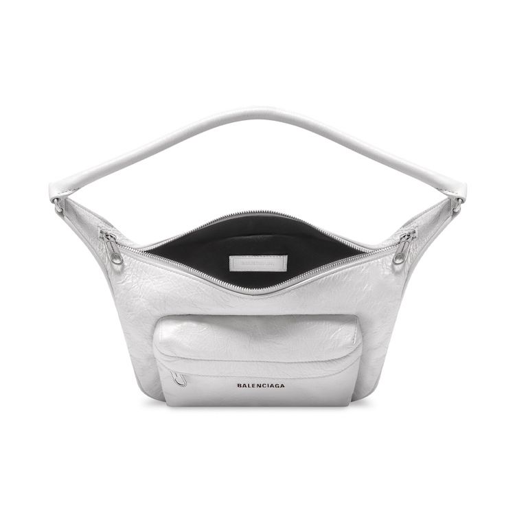 Balenciaga Raver M Distressed Hardware Logo Embossed Lambskin Shoulder Tote Bag Medium Women handbags White 7411272AACQ9914