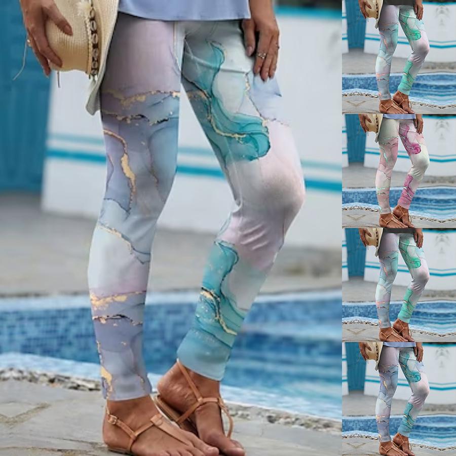 Женские синие прозрачные ленты с принтами, эластичные леггинсы для йоги, фитнес-бег, тренажерный зал, спортивные активные брюки