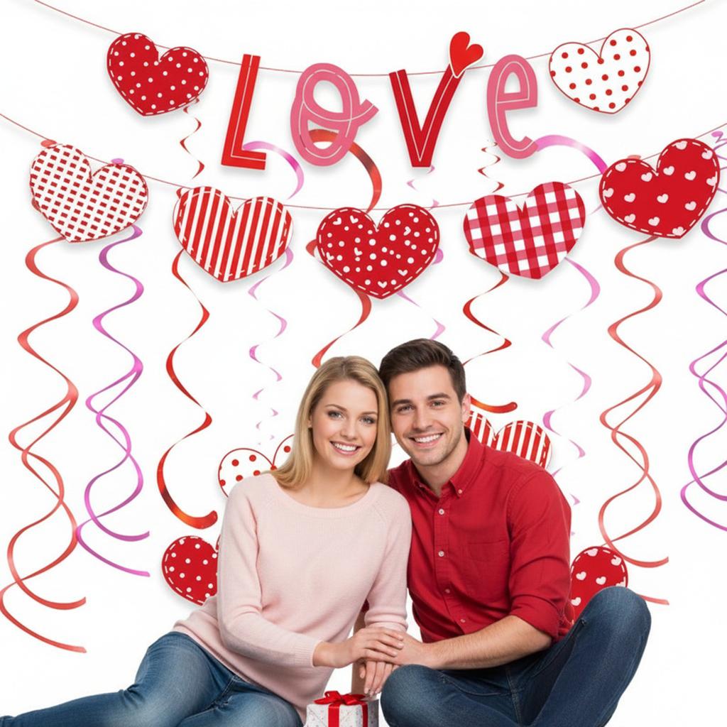 Heart Design Spiral Pull Flag Wedding Flag Hanger for Valentine Day Wedding Party Decorations