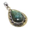 Labradorite Handmade 925 Sterling Silver Two Tone Pendant 2.32" W9p69
