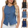 Women's Fashionable Solid Color Sleeveless Washed Denim Vest Top