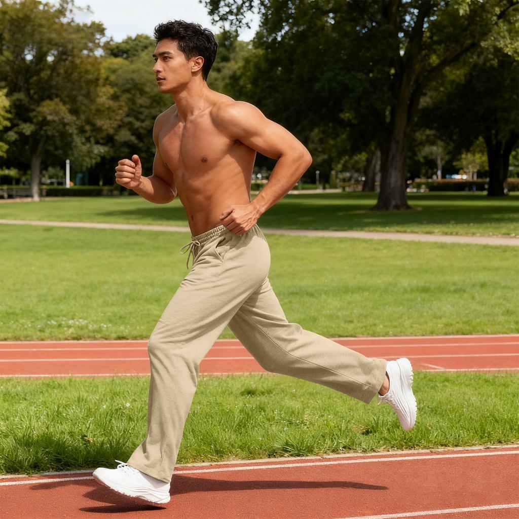 Men's Casual Loose Sports Loose Straight Leg Fitness Belt Pocket Sweatpants