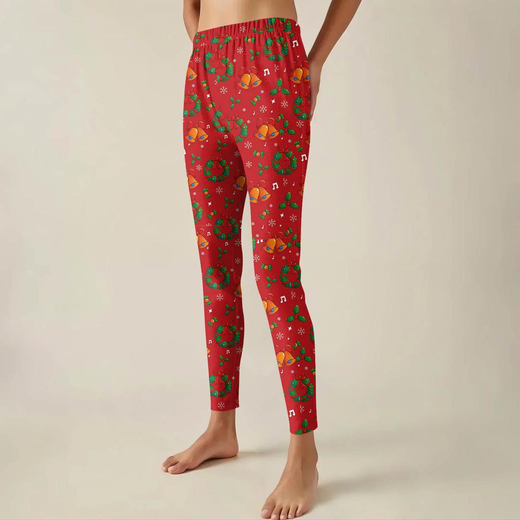 Women's Pants Christmas Printed Stretchy Soft Bottoms Casual Home Sleeping Pants