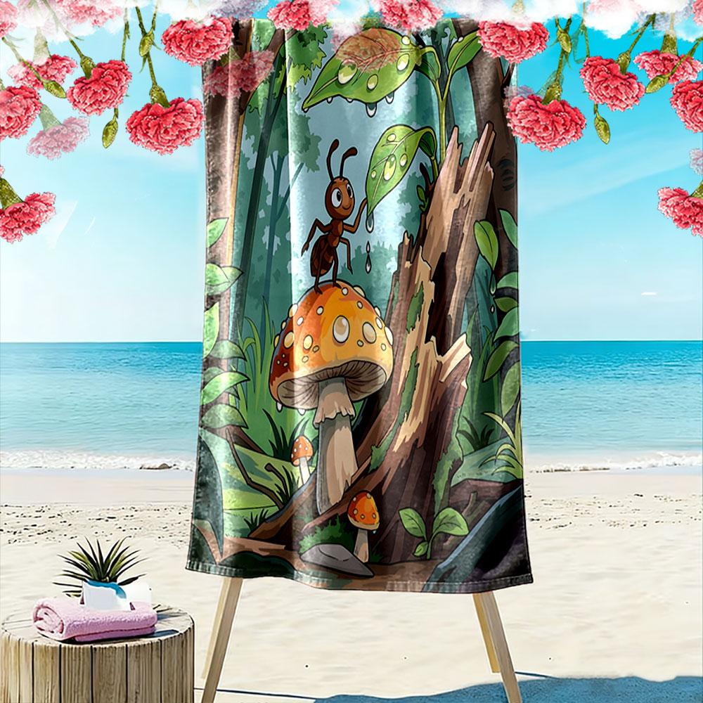 Adventurous forest mushroom scene Print beach towel, quick drying, suitable for travel, outdoor sports, jogging, the beach and swimming, gift