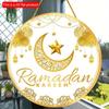 2D плоский 20*20 см 1 шт EID Mubarak Gloden Moon&Stars симпатичный круглый деревянный кулон, золотой великолепный стиль потолочный подвесной орнамент Рамадан, ислам мусульманский