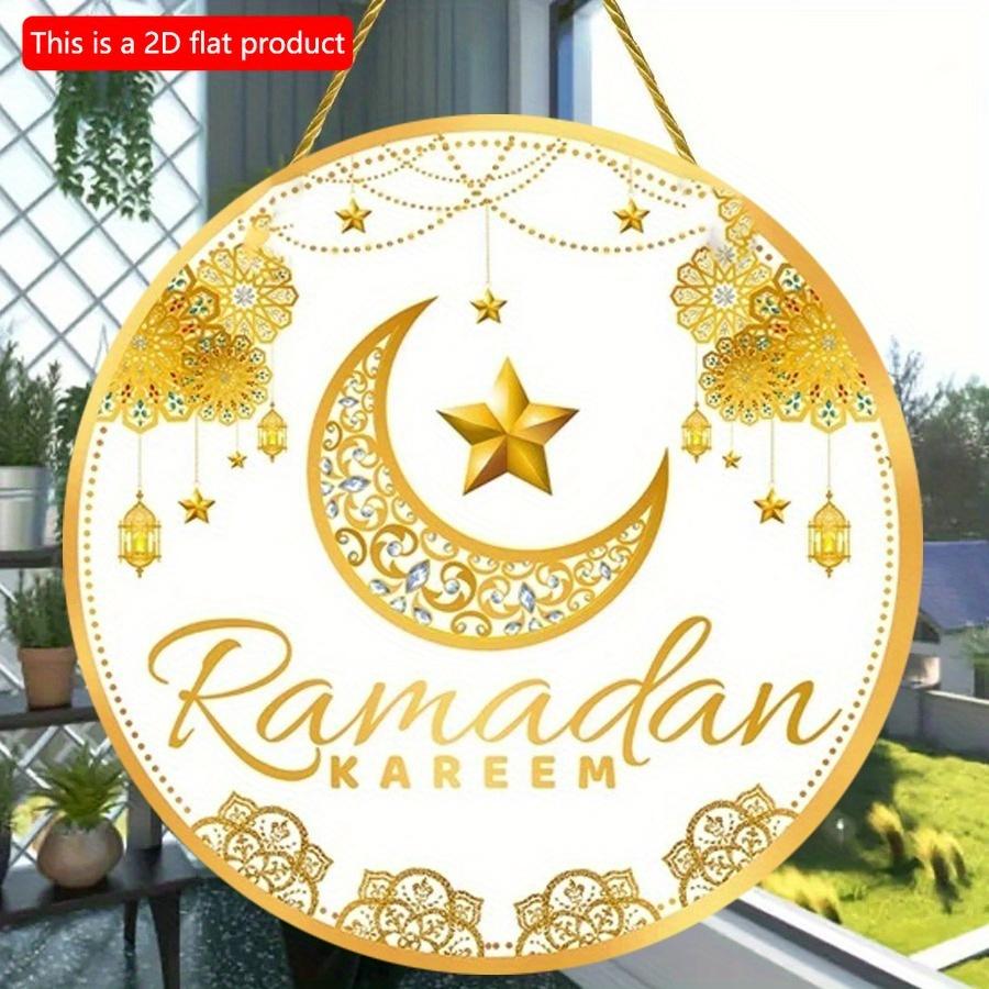2D плоский 20*20 см 1 шт EID Mubarak Gloden Moon&Stars симпатичный круглый деревянный кулон, золотой великолепный стиль потолочный подвесной орнамент Рамадан, ислам мусульманский