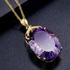 Huitan Purple Cubic Zirconia Oval Pendant Necklace for Women Temperament Elegant Lady's Neck Accessories Wedding Trendy Jewelry