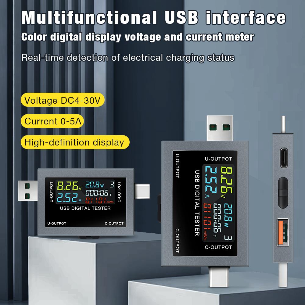 Type-C USB Tester Voltmeter Ammeter DC4.5~50V Digital Voltage Current Power Meter Cell Phone Charging Battery Capacity Detector
