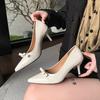 Ladies Shoes Slip On Women's High Heels Fashion Dress Pumps Women Bow Tie Pointed Toe Shallow Thin Heels Shoes Women