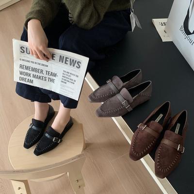 Версия из овчины~ 2025 новый ретро стиль квадратный носок осенние туфли на толстом каблуке и толстой подошве для увеличения роста лоферы-пенни женские туфли