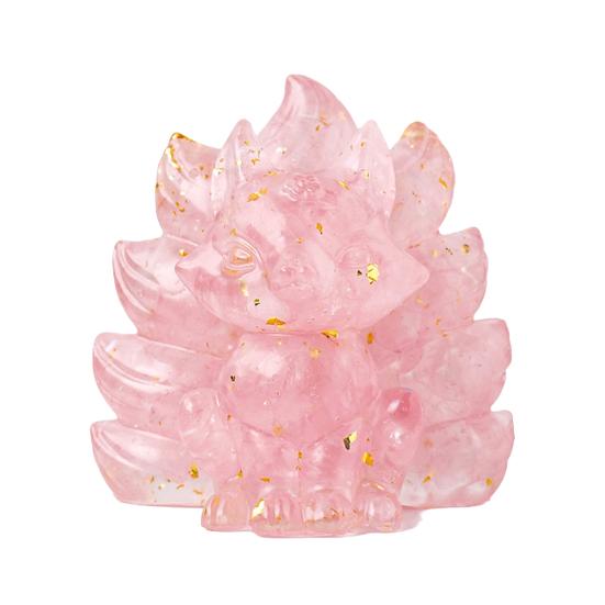 Статуэтка из натурального камня в виде девятихвостой лисы, позитивная целебная энергия, вырезанная вручную из цветного искусственного кристалла, сидящая статуя животного для домашнего офиса и рабочего стола