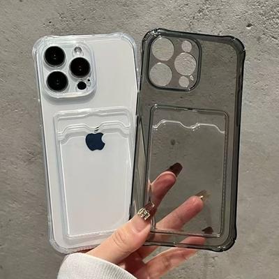 Прозрачный чехол-портмоне с отделением для карт для iPhone 17 16 15 14 13 12 11 Pro Max X XR 7 8 Plus. Противоударный мягкий чехол-кошелек.