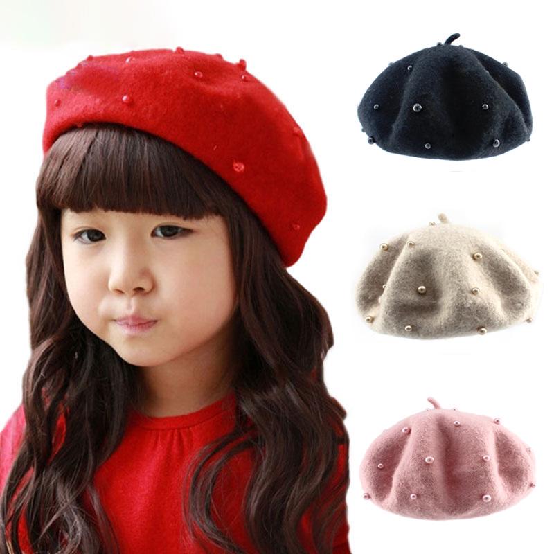 Детский шерстяной ретро бирет с жемчугом