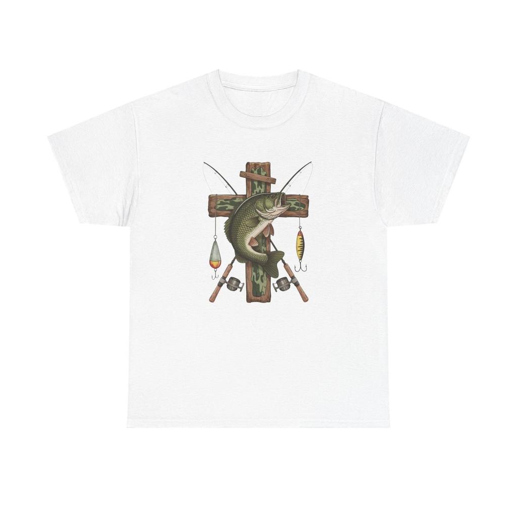 Fishing Cross Graphic T Shirt Unisex Heavy Cotton Tee