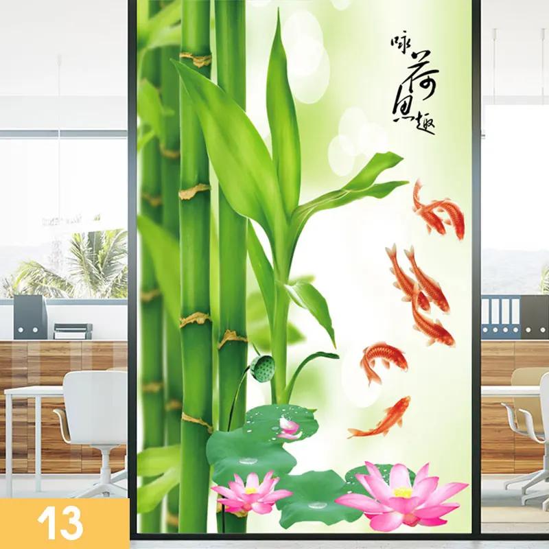 Retro Chinese Style Bamboo Pattern Window Film Green Bamboo Static Cling Glass Stickers Sliding Door Frosted Privacy Window Film