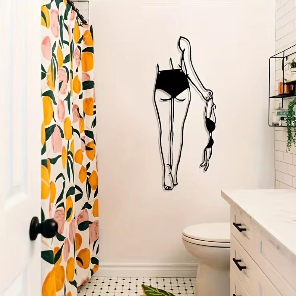Цельное нижнее белье Скрытое металлическое настенное украшение Фреска на теле Линейное искусство Современный минималистский декор для женской ванной комнаты