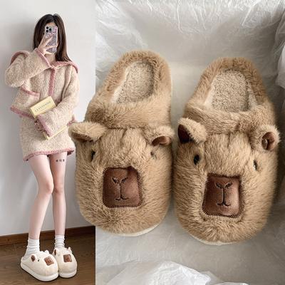 2025 новые плюшевые тапочки осень и зима мультяшные милые для девочек теплые пушистые туфли повседневные замшевые на плоской подошве хлопковые туфли